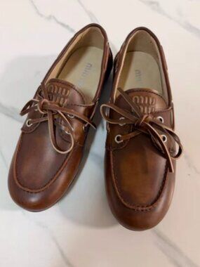 Miu Miu Brown Leather Boat Shoes